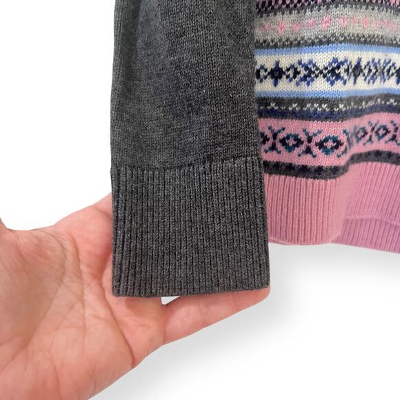 Talbots Petites SP Gray Pink Fair Isle Knit Casual Sweater Soft Lambswool Blend - Picture 5 of 7